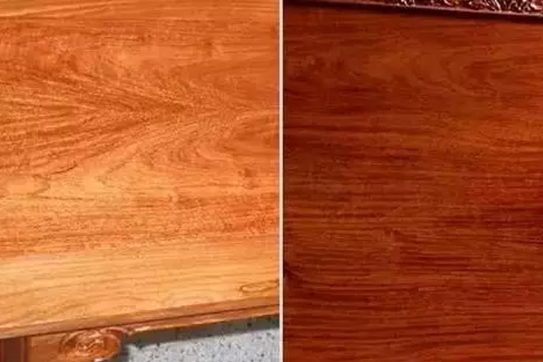 非洲花梨家具局部（左）、缅甸花梨家具局部（右）