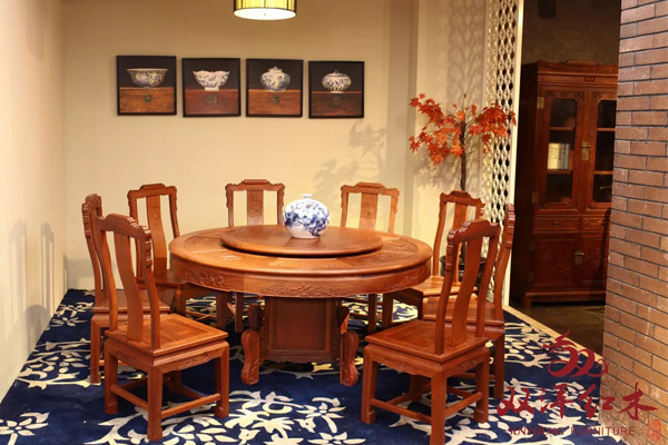 双洋红木：百鸟鸣春圆台（大果紫檀）